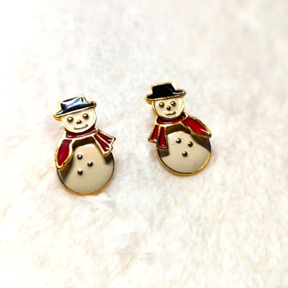 Vintage Enameled Snowman Pierced Earrings - Picture 4 of 5